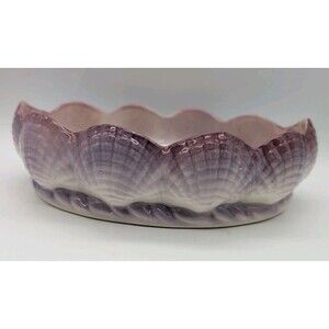 Sea Shell Planter Bowl Vntg 80s Purple Ceramic Decorative Dish Coastal Decor